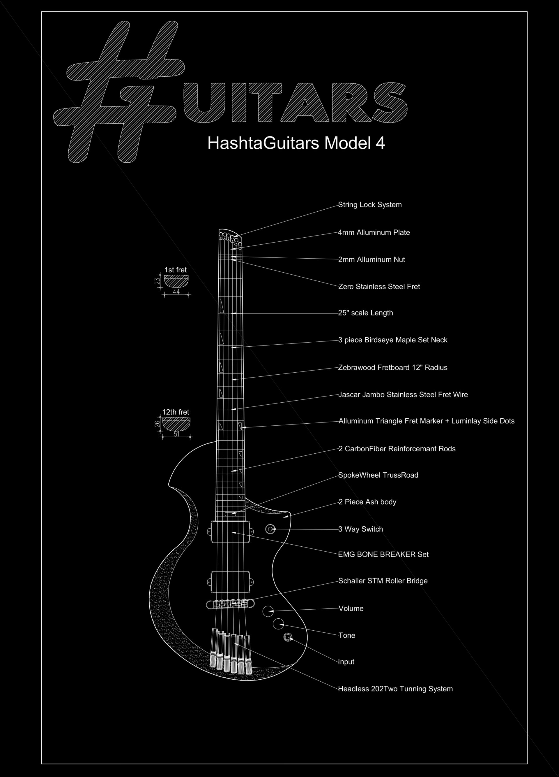Model 4 custom boutique guitar hashtaguitars